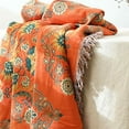 thumbnail image 3 of Organic Cotton Soft Sofa Bed Throw-Floral Farmhouse Decor Blanket, Reversible Bohemian Throw for Chair Couch Quilt and Gift - orange, 3 of 5
