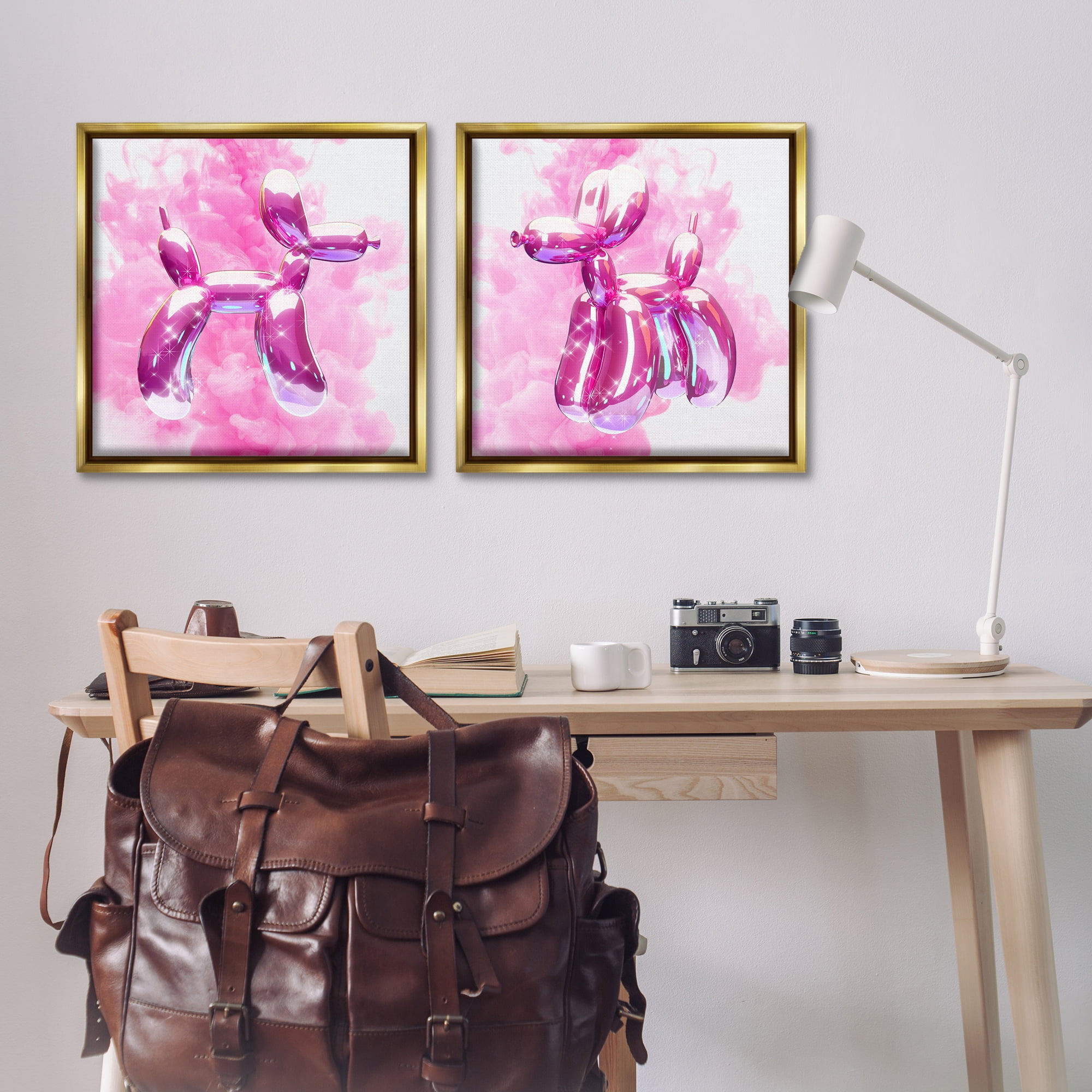 Stupell Industries Sparkle Balloon Dogs Abstract Painting Gold Floater Framed Canvas Art Print Wall Art, 25 x 25, Set of 2