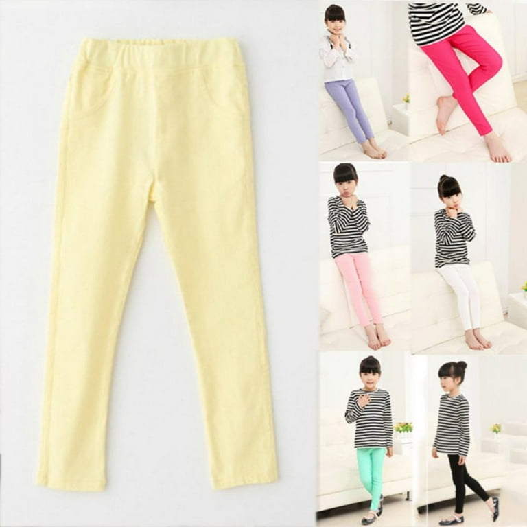 BULLPIANO Kids Girls Skinny Classic Leggings Pants Solid Color Slim fit  Long Ankle Pencil Pants Jeggings 3-9 Years 