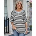thumbnail image 4 of IWEMEK Women Tops Short Sleeve Crew Neck Shirts Comfort Color Block Casual Trendy Tee Summer Striped Tshirt Size L, 4 of 7