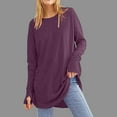 thumbnail image 2 of BXINGOHAI Women's Thumb Hole T-Shirt Loose Fit Tops Long Sleeve Crewneck Blouse Basic Solid Shirts Casual Fashion Tunic Tees Under 10 Purple,XXXL, 2 of 6