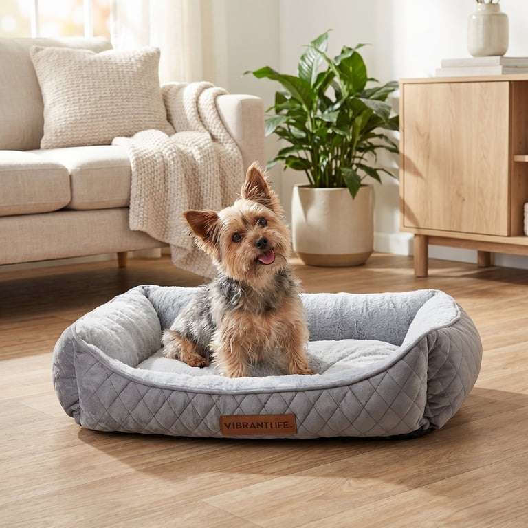 Vibrant Life Medium Quilted Cuddler Pet Bed, Gray photo 3