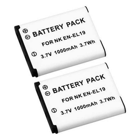 Insten 2-Pack Battery EN-EL19 ENEL19 for Nikon Coolpix S2500 S3100 S3300 S4100 S4300 S5200 S6400 S6500 S6600 S6800 S100