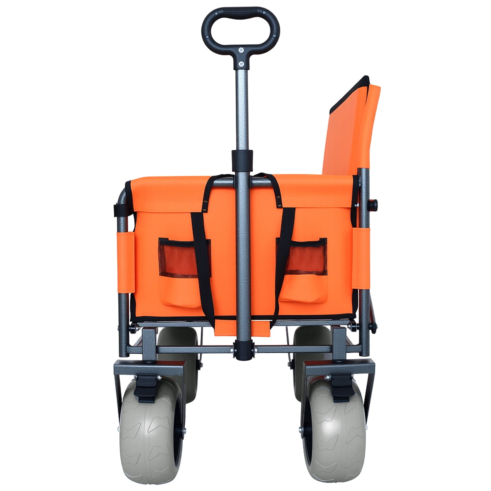 Heavy-Duty 3-in-1 Folding Wagon with Convertible Bench Seat & Padded Base – 500lbs Capacity, 9"x4" All-Terrain Tires for Camping, Beach, and Outdoor Use, Orange
