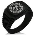 thumbnail image 1 of Stainless Steel Zombie Outbreak Response Team CZ Ribbed Needle Stripe Pattern Biker Style Polished Ring, 1 of 1