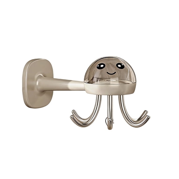 Wall Hook Adhesive Rotating Kitchen Utensil Organizer No Drill Bathroom Storage Rack Strong Sticky Back Multi Hook for Spoons Spatulas Towels Key Holder Octopus Design Wall Mount