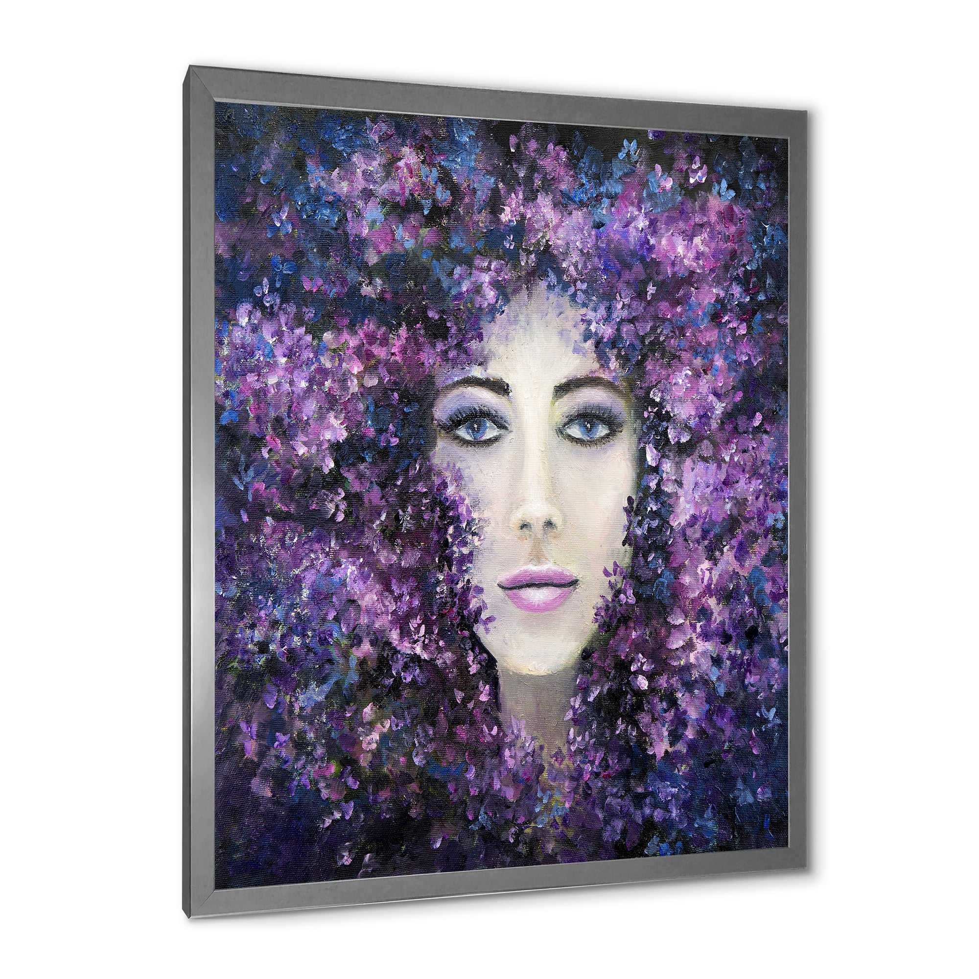 Designart 'Portrait of A Lady With Purple Lavender Flowers' Modern Framed Art Print