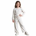 thumbnail image 2 of UKHCCC Girls Ribbed Knit 2 Piece Outfit Set, Long Sleeve Crew Neck Pullover Top and Wide Leg Pants, Casual Lounge Set, 2 of 8