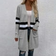 thumbnail image 3 of Tawop Womens Cardigans with Pockets Cardigans for Women Autumn Spring Striped Cardigan Long Sleeve Knitted Long Sweater Gray S, 3 of 8