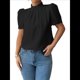 thumbnail image 1 of Camisa de Verano para Mujer, de Corta, con Volantes, Cuello Alto, Floral, , 2025, Blusas Informales, Tops Negro L, 1 of 8