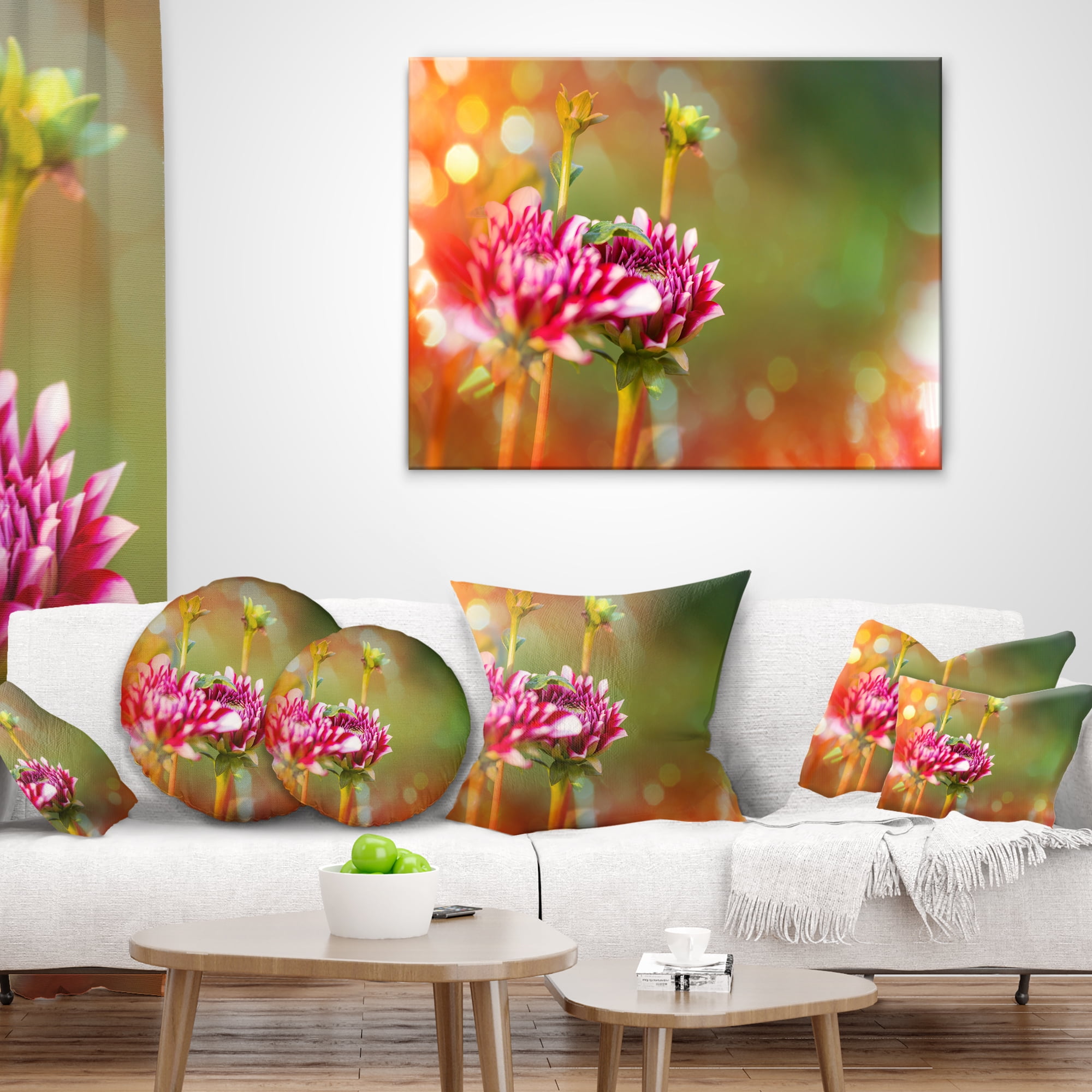 Designart Pink Flowers on Blurred Background - Flower Throw Pillow - 18x18