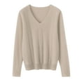 thumbnail image 4 of Womens Pullover Sweaters 2025 Casual Long Sleeve V Neck Lightweight Loose Knit Tops Camel S, 4 of 9