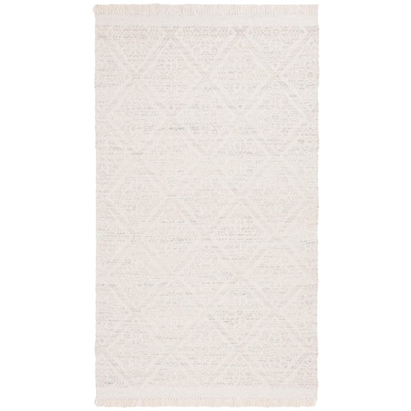 Safavieh Kilim Collection Area Rug - 6' x 9', Light Grey & Ivory, Handmade Wool, Geometric Trellis Fringe Design, Ideal for Living Room, Bedroom, Dining Room KLM766F-6