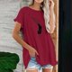 thumbnail image 2 of Blusa de manga corta con estampado de cuello redondo de algodón y cáñamo para mujer OAVQHLG3B Store  lin121212, 2 of 5