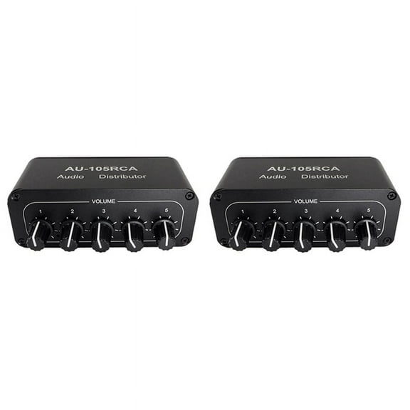 2X 5CH Audio Distributor Stereo Audio Mixer 1 Input 5 Output Splitter for Power Amplifier Active Audio,2 x Tone Controller,Black