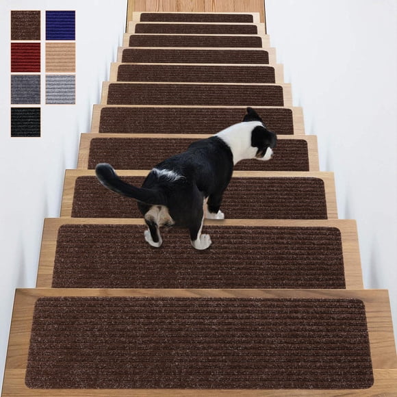 Antdle Peldaños de Alfombra Antideslizantes, 16 piezas, 20 x 76 cm, marrón