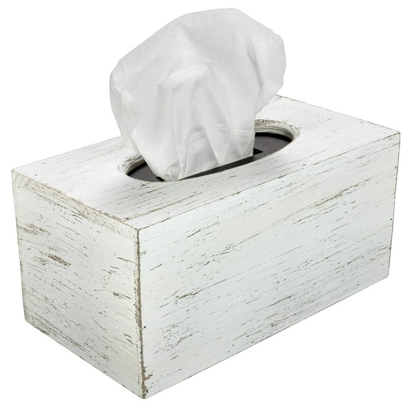 Excello Global Products Rustic White Barnwood Tissue Box Cover: Tissue Rectangle Box Includes Slide-Out Bottom Panel. Perfect for Farmhouse Bathroom Decor (Pack of 1) - EGP-HD-0163