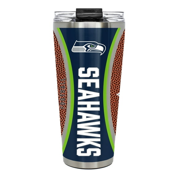 Seattle Seahawks 32 ounce vacuum insulated stainless steel tumbler with Gameball graphic
