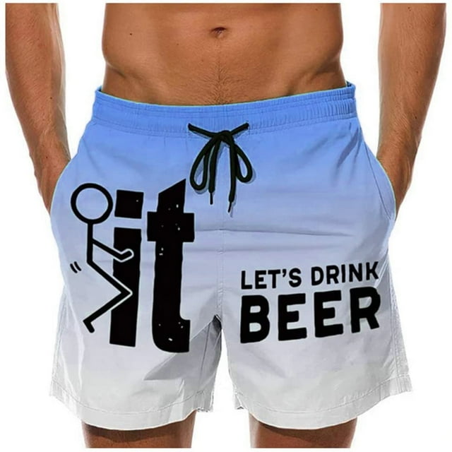 Augper Men's Slim Swim Shorts Printing Pockets Quick Dry Swimsuit Sports Swim Trunks