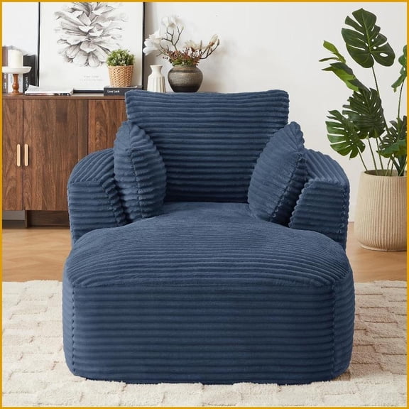 Modern Corduroy Chaise Lounge Sofa - Single Person | No Assembly Required | Living Room/Dorm/Apartment | Corduroy | Cushion Back | Square Arms