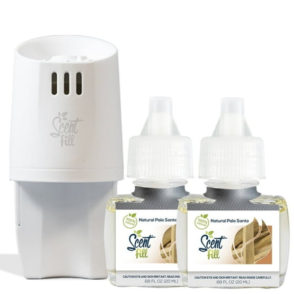 Scent Fill 100% Natural Palo Santo Plug in Air Freshener, Scented Oil Refills, 2 Refills + Diffuser