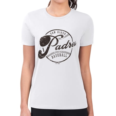 Women s G-III 4Her by Carl Banks White San Diego Padres Super-Slim Fit Lightweight Distressed Baseball Team T-Shirt