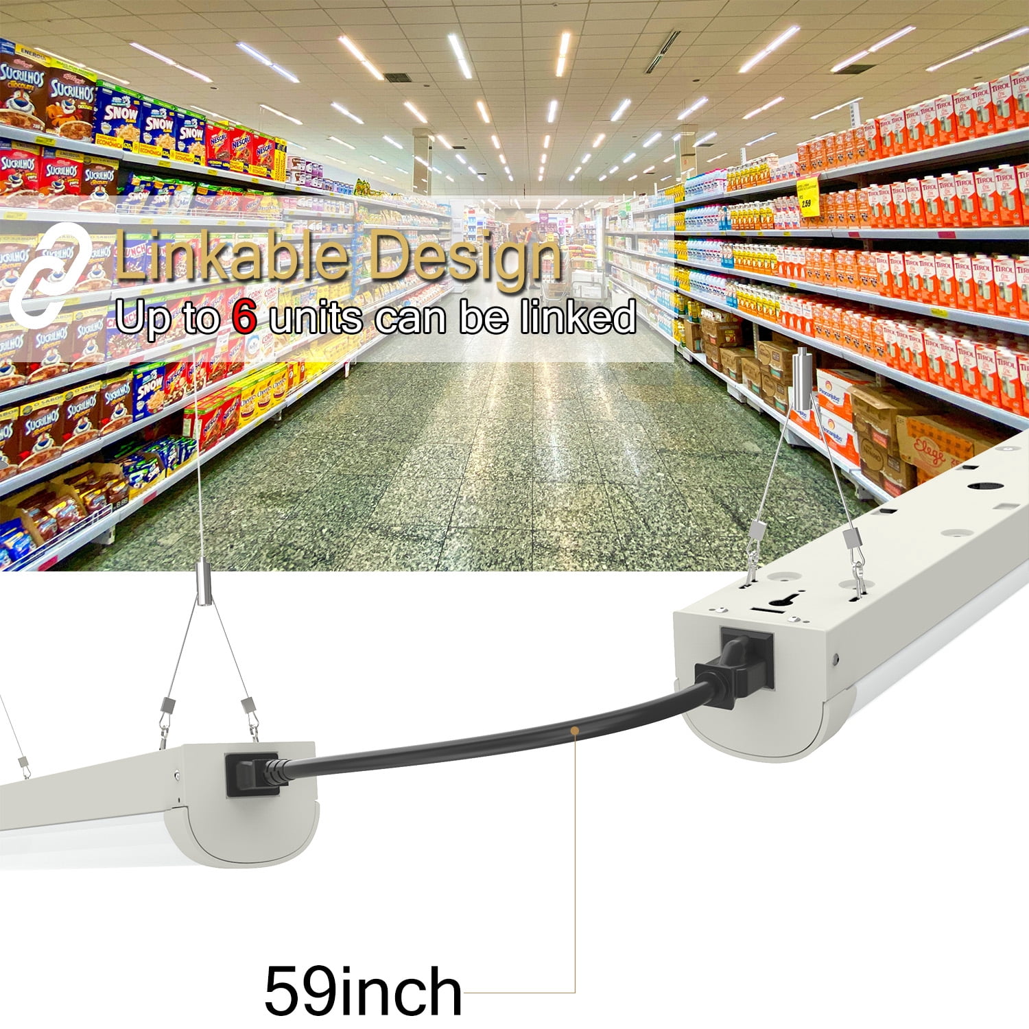 4FT Linkable 80W LED Shop Light, 8800lm, 3000K/4000K/5000K, Utility Shop Ceiling Lights for Garages, Workshops, SCR Dimmable 4 Foot Linear Strip Work Light Fixture with Plug and Power Cord, FCC