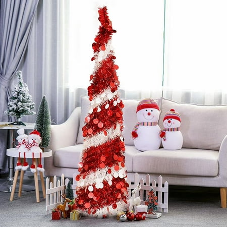 

4.9 Feet Christmas Collapsible Artificial Tree Small Thin and Rainbow Sequin for Holiday Party Decorations Indoor Outdoor