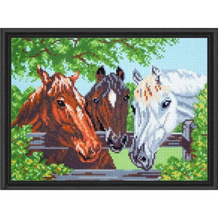 Horse Cross Stitch - Collection D'Art Three Horses Stamped Cross-Stitch