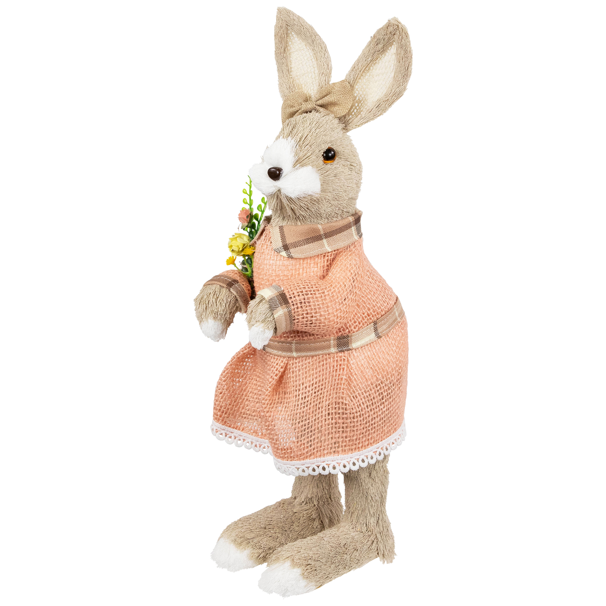 Northlight Rustic Girl Rabbit Easter Figure with Flowers - 15.25" - Beige