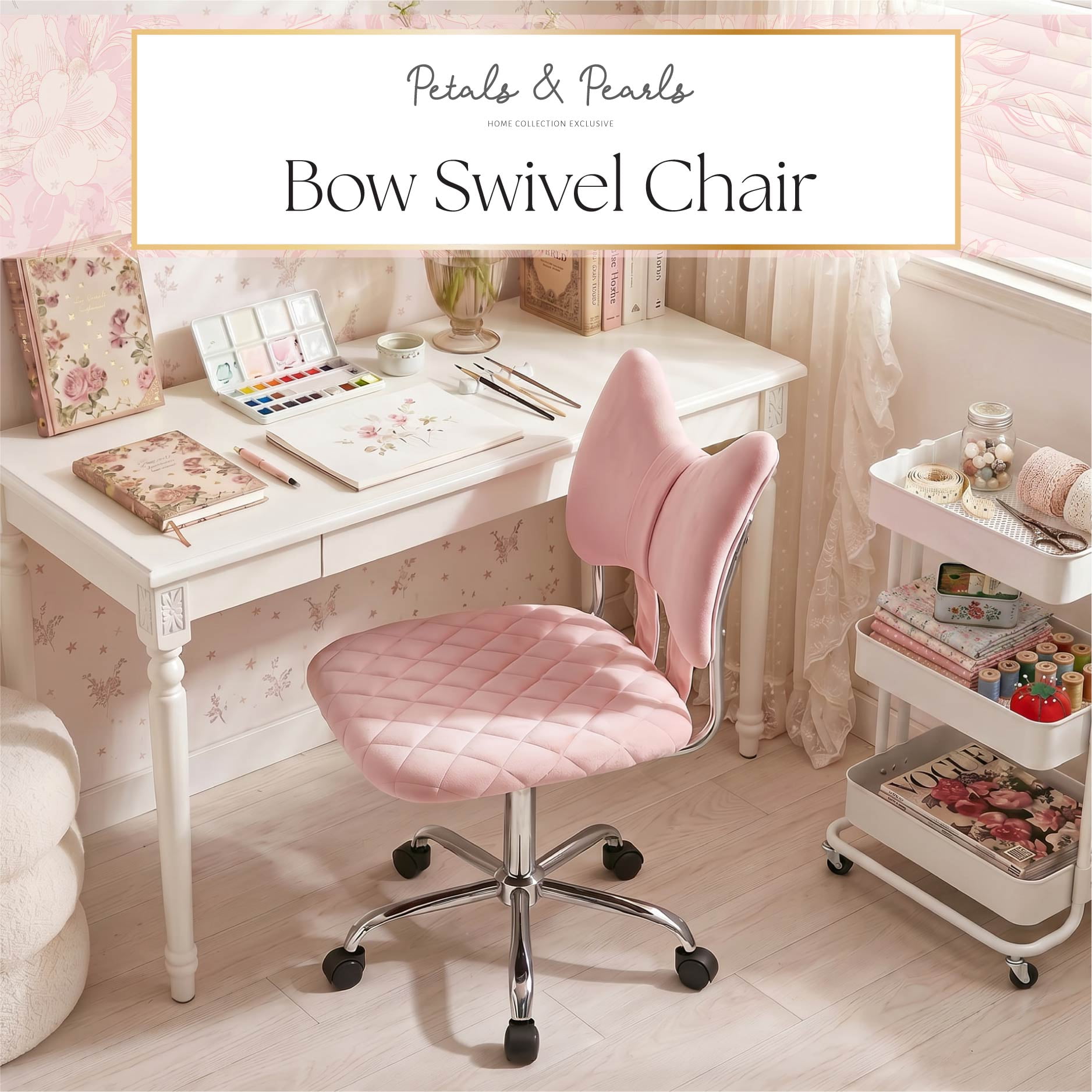 Petals & Pearls Figural Pink Bow Vanity Chair