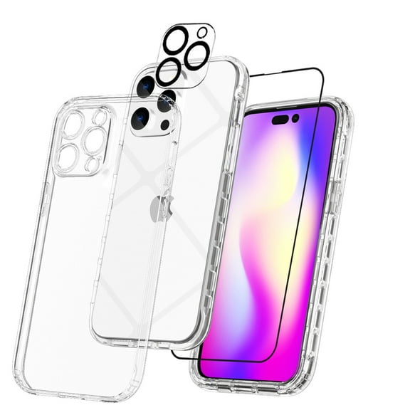 Xhy iPhone 14 Pro Case with Screen and Lens Protector Reinforced Bumper Protection Anti Scratch Transparent Shockproof Durable Non-Yellowing Crystal Clear Case for iPhone 14 Pro 6.1 inch 2022 Phone