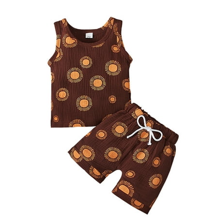 

Suanret Toddler Kids Baby Boys Girls Shorts Set Round Neck Sleeveless Rainbow Camisole Elastic Waist Shorts Brown Sun 6-12 Months