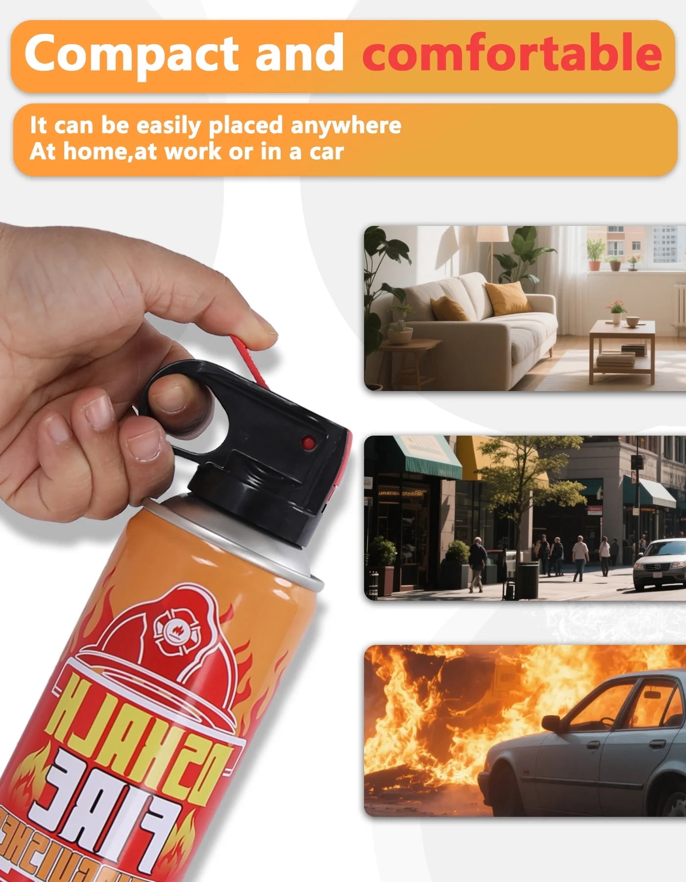 DSKALH Portable Small Fire Extinguishing Spray for Car, Home & Kitchen (Low-Residue, Easy Clean), 4 Pack