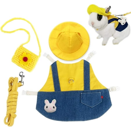 QIUYIDP Guinea Pig Clothes Soft Bunny Ferret Clothes with Pet Rabbit Harness and Leash Mini Hat Bag Cute Brooch for Kitten Small Animal Collars