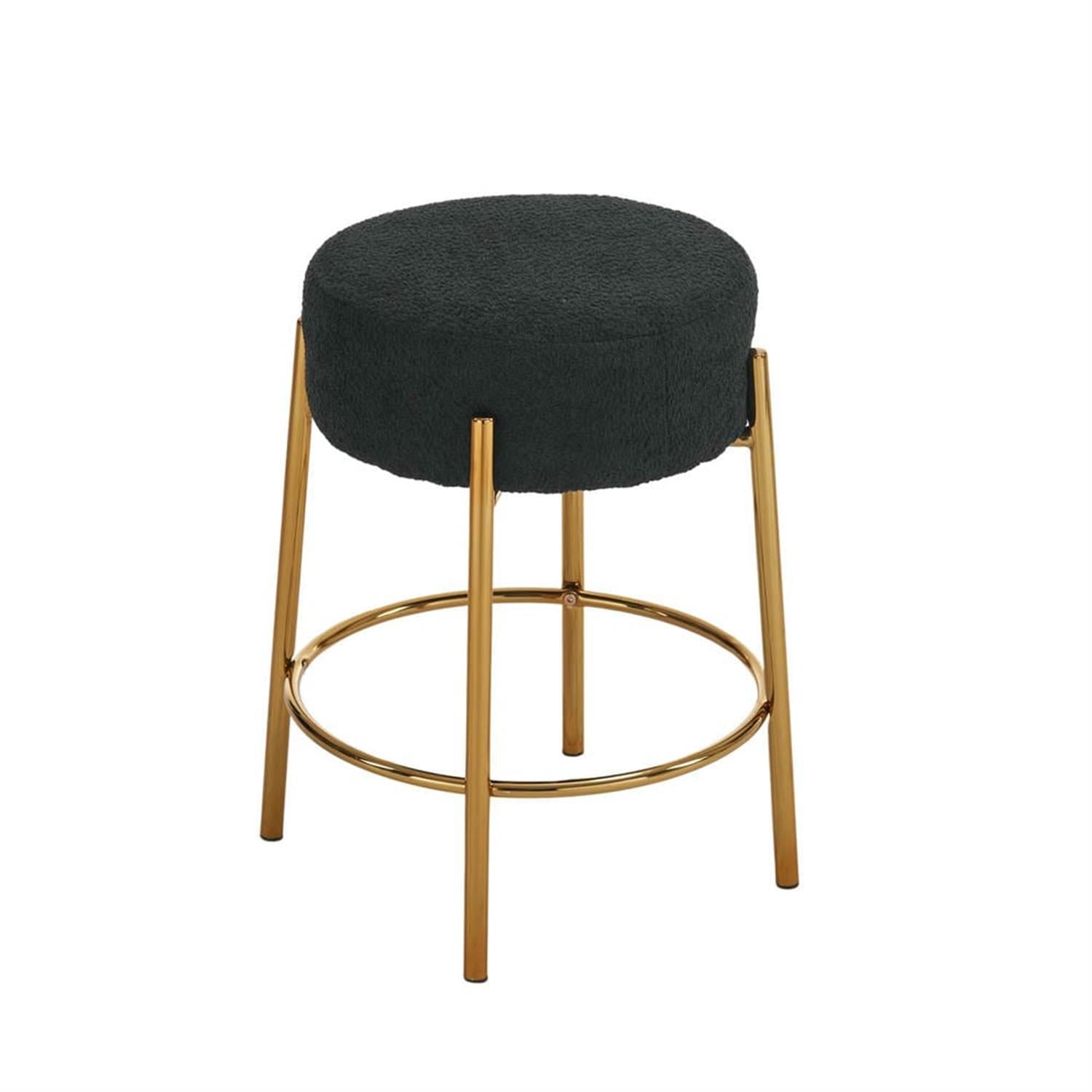 Demi Bonn 24" Counter Height Bar Stools Set of 2, Upholstered Barstools, Kitchen Island Countertop Chairs for Dining Room, Black+Gold