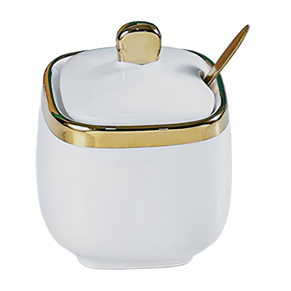 ACDANC Ceramic Sugar Bowl Container with Lid and Spoon Spice Seasoning Box Ceramic Condiment Pot Condiment Jar for Counter White Sugar Bowl with Lid and Spoon