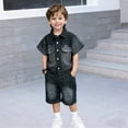 thumbnail image 2 of REDARER Boys Short Sleeve Lapel Button Chest Pocket Denim Shirt Knee Length Shorts 2Pc Summer Casual Play Outfit,3-4 Years, 2 of 5