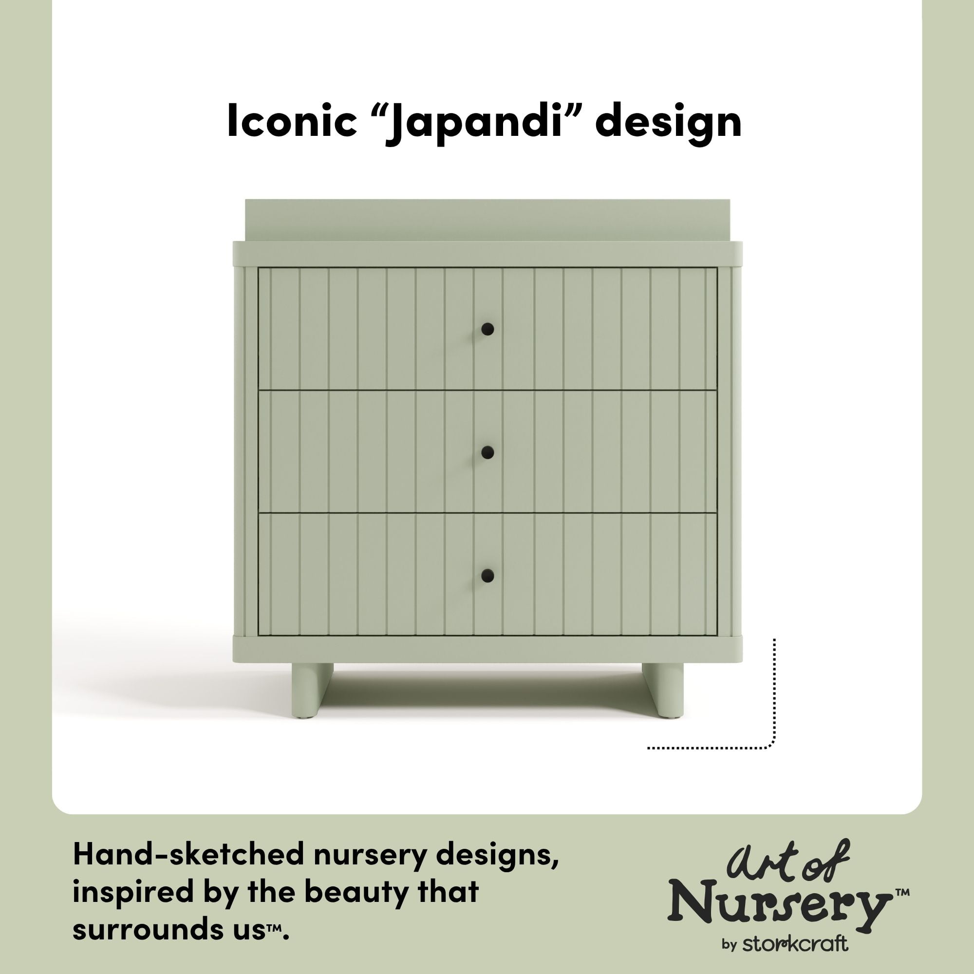 Art of Nursery by Storkcraft Kyoto 3 Drawer Chest with Infant Changing Topper, Sage