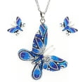 thumbnail image 1 of Juego de aretes y cadena con dije con forma de Mariposa, plata mexicana ley .925, Azul marino, 1 of 5
