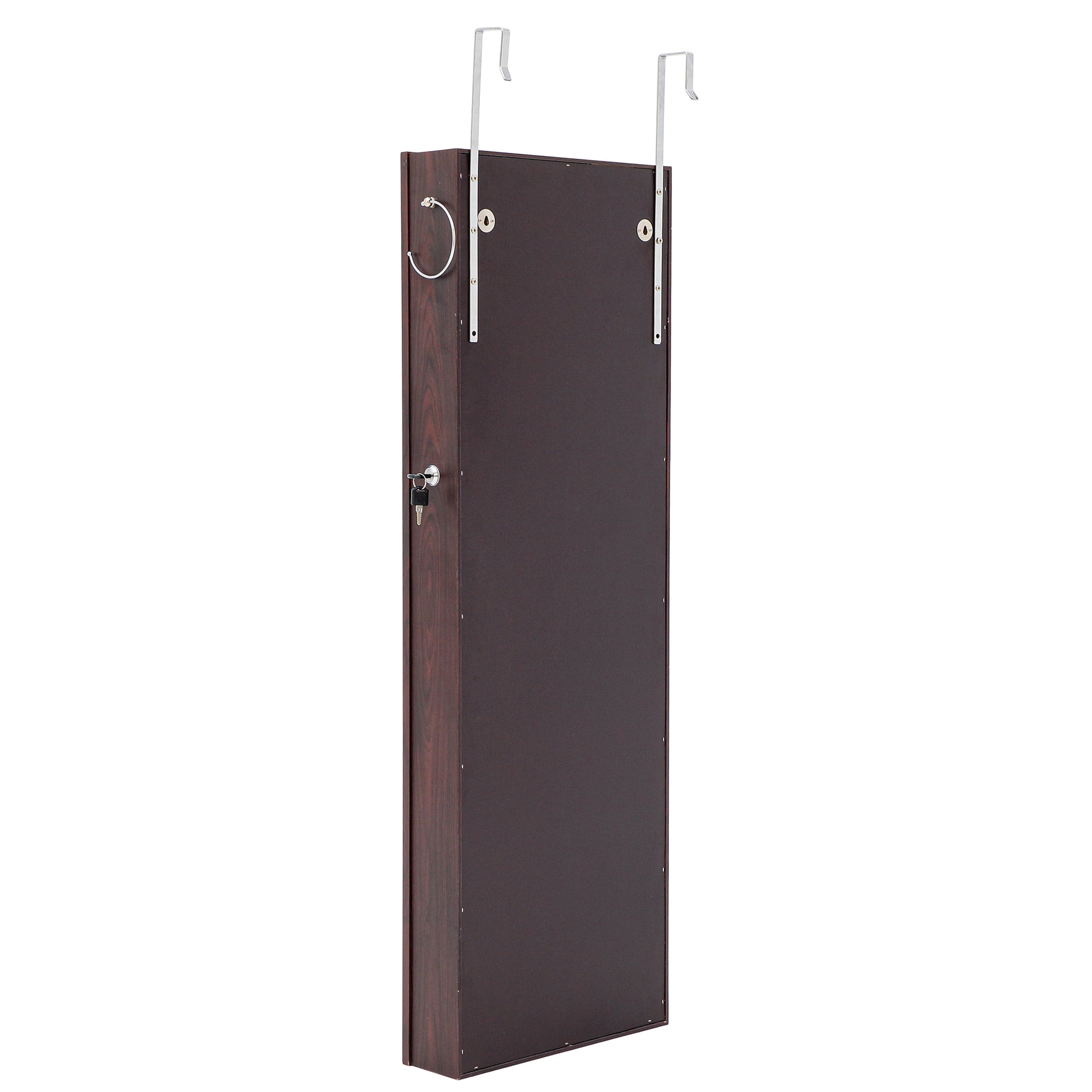 Resenkos LED Light Mirrored Jewelry Cabinet with Storage Drawer, Door/Wall Jewelry Armoire with Full-Length Mirror Brown Resenkos LED Light Mirrored Jewelry Cabinet with Storage Drawer, Door/Wall Jewelry Armoire with Full-Length Mirror Brown