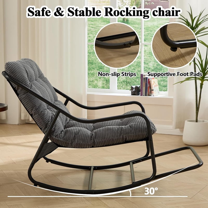 Outdoor Rocking Chair, Papasan Rocking Chair with Metal Frame, Comfy Rocker Lounge Chair for Living Room Porch Patio Garden
