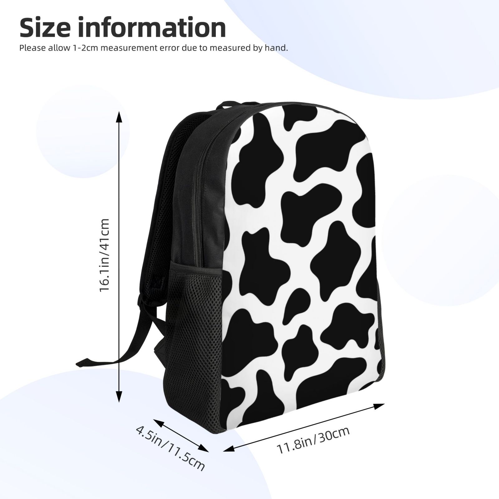 Xecao Cow Print Black White Print School Backpack with Laptop Compartment Small Travel Laptop Backpack for Women Men Waterproof College Backpack Simple School Bag