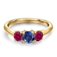 thumbnail image 3 of Gem Stone King 18K Yellow Gold Plated Silver Blue Created Sapphire and Red Created Ruby Engagement Ring for Women | 1.10 Cttw | Round 5MM | Gemstone September Birthstone | Size 9, 3 of 6