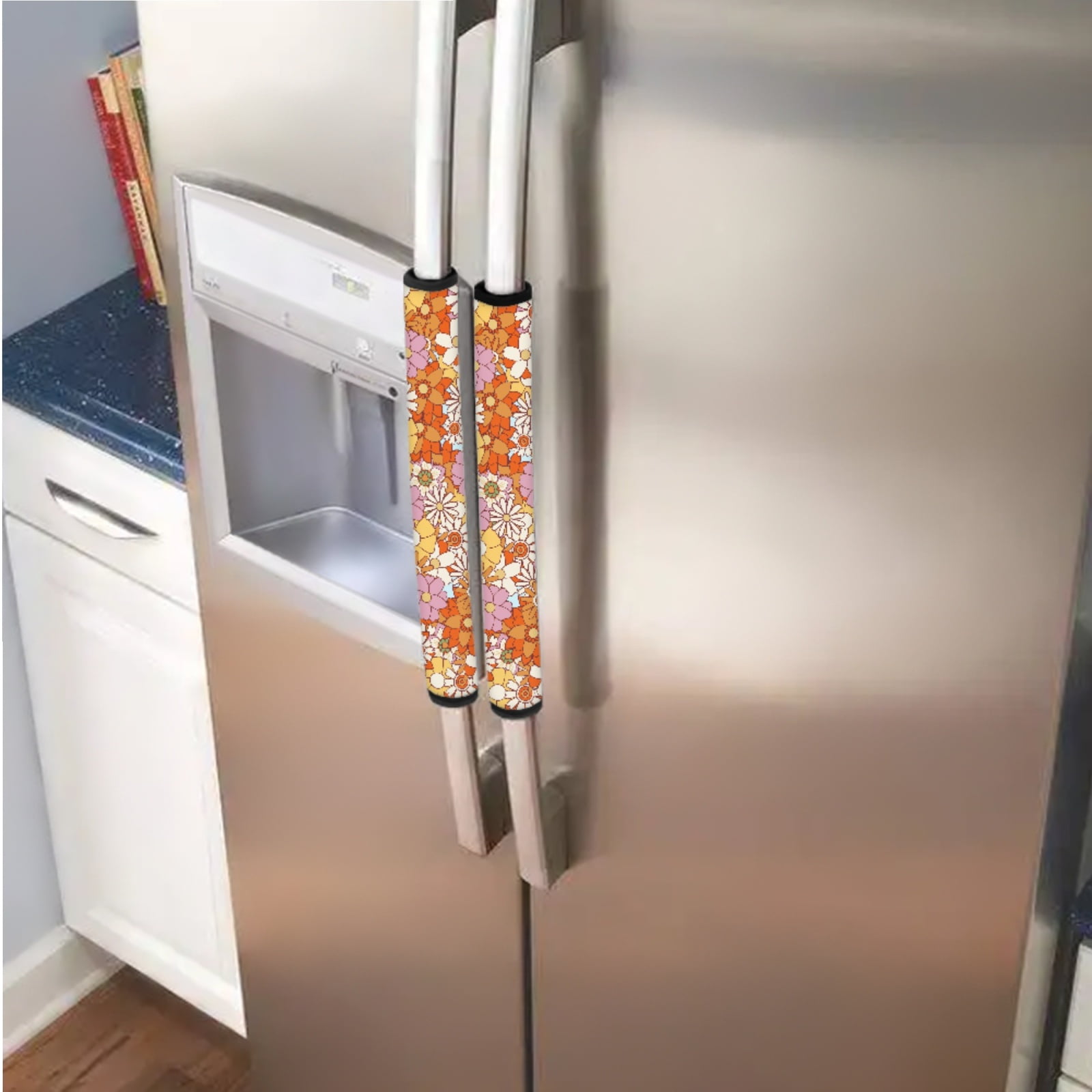 SEANATIVE Refrigerator Door Handle Covers Set of 6 Kitchen Electrical Appliances Handle Protector Anti-Slip Fridge Microwave Oven Decor and Accessories, Daisy Hippie Flowers