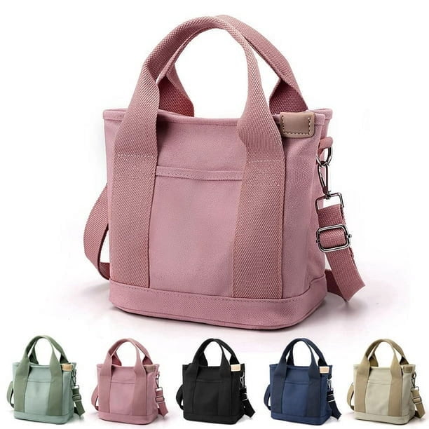 Bolso de mano para mujer, bolso de lona de gran capacidad con múltiples bolsillos y cremallera, bolso bandolera para mujer, estilo nicho, rosa