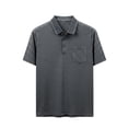 thumbnail image 4 of Kalauyu Mens Striped Knit Tops Summer Cotton Blend Short Sleeve T Shirts Loose Turn Down Collar with Pocket Button Daily Casual Shirts, 4 of 5