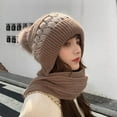 thumbnail image 4 of Naxoaeo Clearance Womens Beanie and Scarf Set for Girls Warm Knit Winter Ski Hat with Fleece Lined, Elastic Warm Conjoined Ear Protection Knitted Hat, Winter Beanie Hat Scarf, 4 of 5