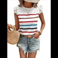 thumbnail image 3 of Camiseta de Verano con Cuello Redondo, Estampado de Rayas y Volantes de Encaje y Mangas para Mujer L, 3 of 7