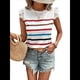 thumbnail image 3 of Camiseta de Verano con Cuello Redondo, Estampado de Rayas y Volantes de Encaje y Mangas para Mujer L, 3 of 7